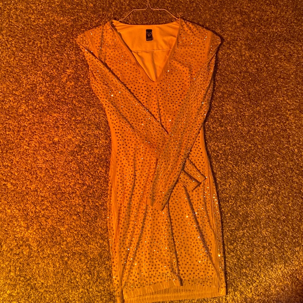 Pink rhinestone long sleeve dress (size small) zip up